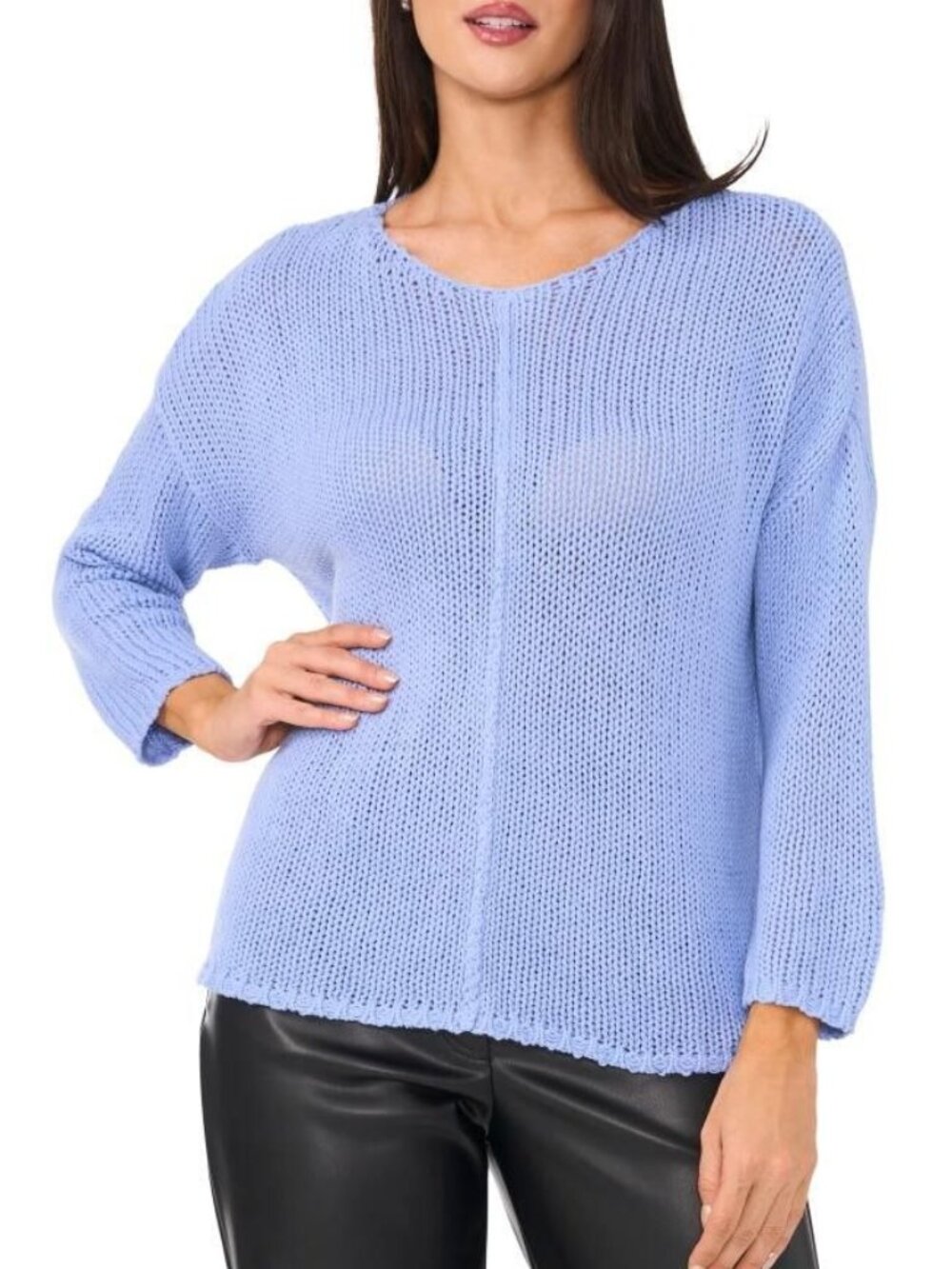 $79 Vince Camuto Seam Open Stitch Sweater in Chambray Size M